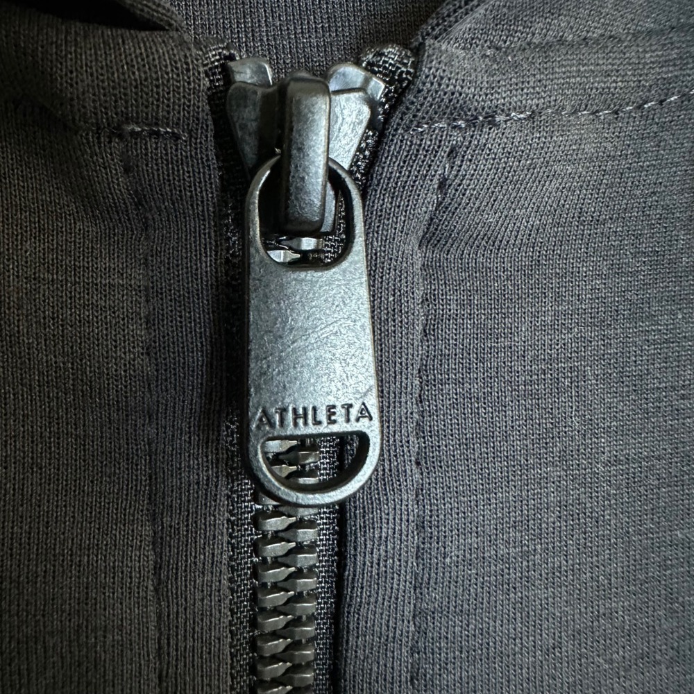 Athleta Seasoft Bubble Hem Zip-Up Dark Charcoal Hoodie - Picture 3 of 8